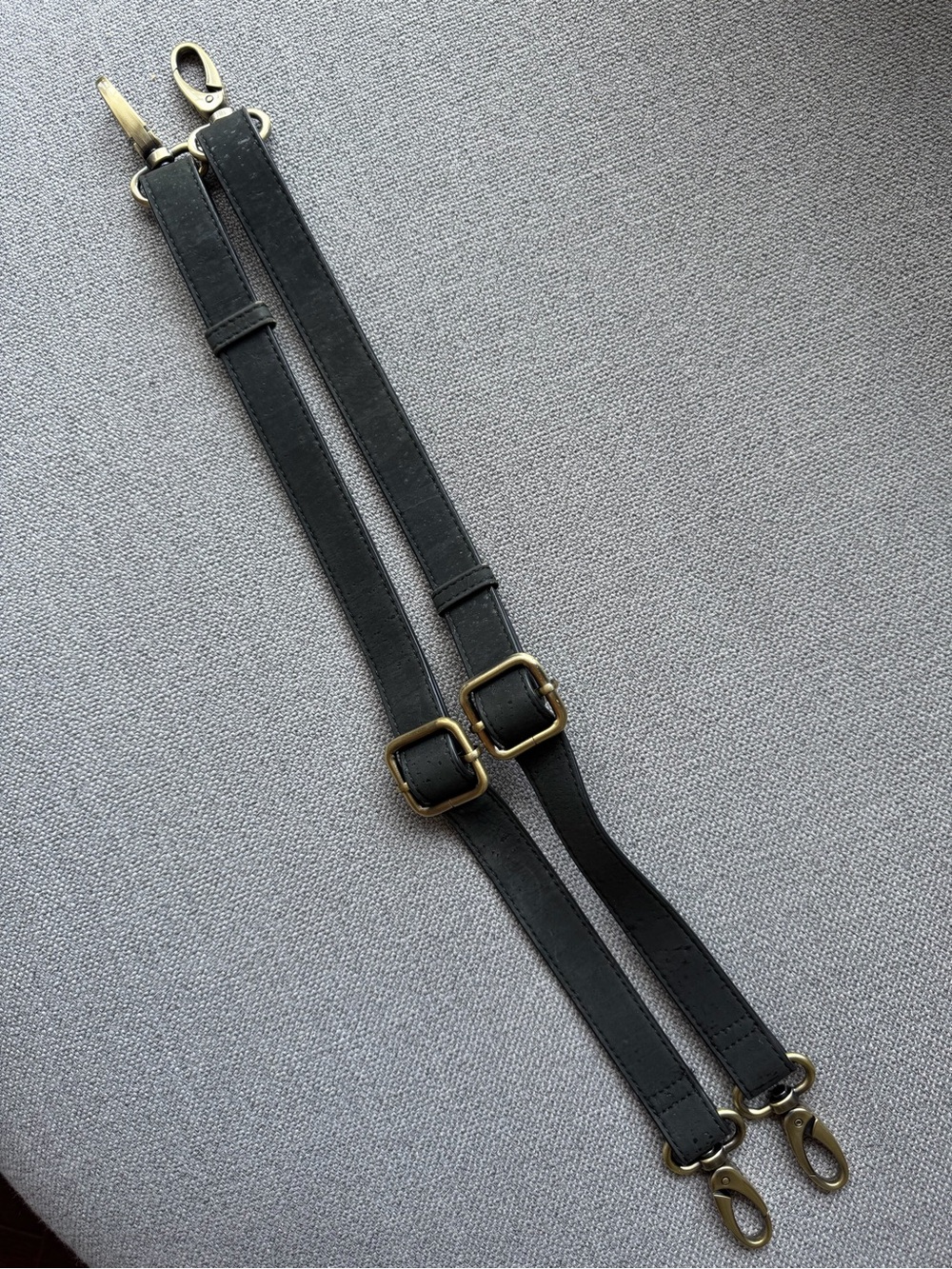 Adjustable Black Leather Bag Straps with Brass Hardware - Picture 2 of 2
